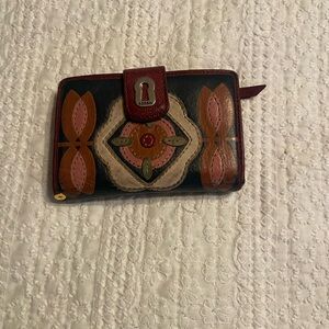 Fossil Women's Leather Navy Blue, Burgundy Pink and Green  Wallet
